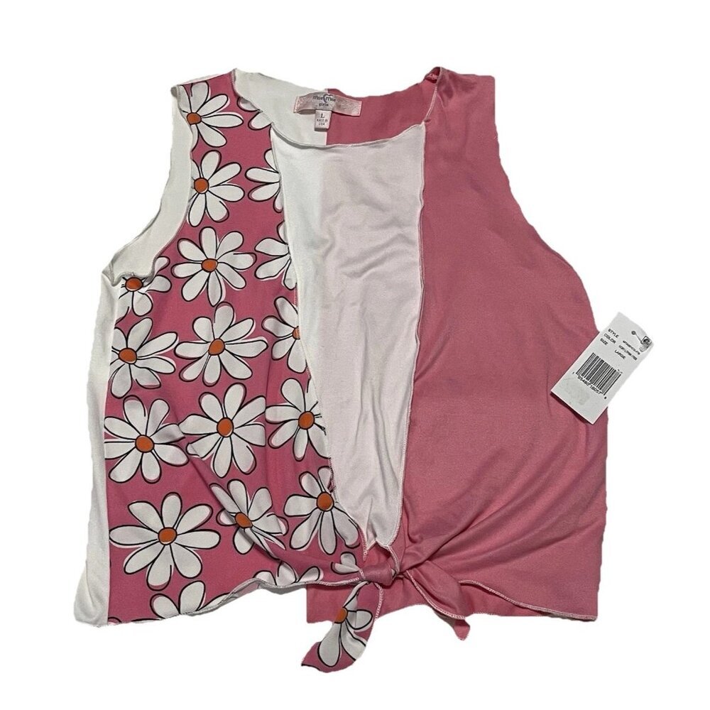 NEW Moa Moa Top Large Girl's Daisy Floral Pink White Tank Top Made in USA